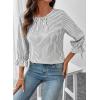 image:imageSHEWIN Womens Blouses Summer Striped Crewneck 34 Tie Sleeve Tops with Button Decoration On BackBlack Stripe