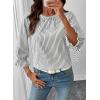 image:imageSHEWIN Womens Blouses Summer Striped Crewneck 34 Tie Sleeve Tops with Button Decoration On BackBlack Stripe