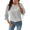 image:imageSHEWIN Womens Blouses Summer Striped Crewneck 34 Tie Sleeve Tops with Button Decoration On BackBlack Stripe