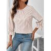 image:imageSHEWIN Womens Blouses Summer Striped Crewneck 34 Tie Sleeve Tops with Button Decoration On BackBrown Stripe