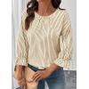 image:imageSHEWIN Womens Blouses Summer Striped Crewneck 34 Tie Sleeve Tops with Button Decoration On BackGreen Stripe