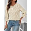 image:imageSHEWIN Womens Blouses Summer Striped Crewneck 34 Tie Sleeve Tops with Button Decoration On BackGreen Stripe