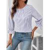 image:imageSHEWIN Womens Blouses Summer Striped Crewneck 34 Tie Sleeve Tops with Button Decoration On BackNavy Stripe