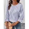 image:imageSHEWIN Womens Blouses Summer Striped Crewneck 34 Tie Sleeve Tops with Button Decoration On BackNavy Stripe