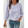 image:imageSHEWIN Womens Blouses Summer Striped Crewneck 34 Tie Sleeve Tops with Button Decoration On BackNavy Stripe