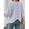 image:imageSHEWIN Womens Blouses Summer Striped Crewneck 34 Tie Sleeve Tops with Button Decoration On BackNavy Stripe