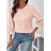image:imageSHEWIN Womens Blouses Summer Striped Crewneck 34 Tie Sleeve Tops with Button Decoration On BackOrange Stripe