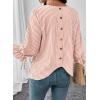image:imageSHEWIN Womens Blouses Summer Striped Crewneck 34 Tie Sleeve Tops with Button Decoration On BackOrange Stripe