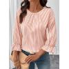 image:imageSHEWIN Womens Blouses Summer Striped Crewneck 34 Tie Sleeve Tops with Button Decoration On BackOrange Stripe