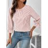 image:imageSHEWIN Womens Blouses Summer Striped Crewneck 34 Tie Sleeve Tops with Button Decoration On BackRed Stripe