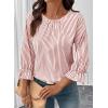 image:imageSHEWIN Womens Blouses Summer Striped Crewneck 34 Tie Sleeve Tops with Button Decoration On BackRed Stripe