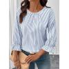 image:imageSHEWIN Womens Blouses Summer Striped Crewneck 34 Tie Sleeve Tops with Button Decoration On BackSky Blue Stripe