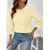 image:imageSHEWIN Womens Blouses Summer Striped Crewneck 34 Tie Sleeve Tops with Button Decoration On BackYellow Stripe