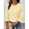 image:imageSHEWIN Womens Blouses Summer Striped Crewneck 34 Tie Sleeve Tops with Button Decoration On BackYellow Stripe