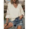 image:imageSHEWIN Womens Blouses V Neck T Shirts Pullover 34 Length Sleeve Tops Business Casual Spring Outfits for Women 2026Beige