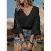 image:imageSHEWIN Womens Blouses V Neck T Shirts Pullover 34 Length Sleeve Tops Business Casual Spring Outfits for Women 2026Black