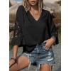 image:imageSHEWIN Womens Blouses V Neck T Shirts Pullover 34 Length Sleeve Tops Business Casual Spring Outfits for Women 2026Black