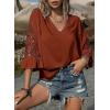 image:imageSHEWIN Womens Blouses V Neck T Shirts Pullover 34 Length Sleeve Tops Business Casual Spring Outfits for Women 2026Brown