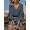 image:imageSHEWIN Womens Blouses V Neck T Shirts Pullover 34 Length Sleeve Tops Business Casual Spring Outfits for Women 2026Dirty Blue