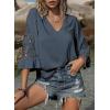 image:imageSHEWIN Womens Blouses V Neck T Shirts Pullover 34 Length Sleeve Tops Business Casual Spring Outfits for Women 2026Dirty Blue