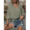 image:imageSHEWIN Womens Blouses V Neck T Shirts Pullover 34 Length Sleeve Tops Business Casual Spring Outfits for Women 2026Green