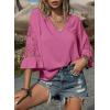 image:imageSHEWIN Womens Blouses V Neck T Shirts Pullover 34 Length Sleeve Tops Business Casual Spring Outfits for Women 2026Pink