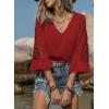 image:imageSHEWIN Womens Blouses V Neck T Shirts Pullover 34 Length Sleeve Tops Business Casual Spring Outfits for Women 2026Red