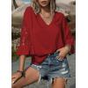 image:imageSHEWIN Womens Blouses V Neck T Shirts Pullover 34 Length Sleeve Tops Business Casual Spring Outfits for Women 2026Red