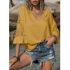 image:imageSHEWIN Womens Blouses V Neck T Shirts Pullover 34 Length Sleeve Tops Business Casual Spring Outfits for Women 2026Yellow