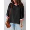 image:imageSHEWIN Womens Casual Crewneck Color Block Chiffon Blouses 34 Sleeve Length Womens Tops ShirtsBlack