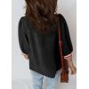 image:imageSHEWIN Womens Casual Crewneck Color Block Chiffon Blouses 34 Sleeve Length Womens Tops ShirtsBlack
