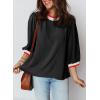 image:imageSHEWIN Womens Casual Crewneck Color Block Chiffon Blouses 34 Sleeve Length Womens Tops ShirtsBlack
