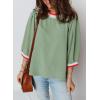image:imageSHEWIN Womens Casual Crewneck Color Block Chiffon Blouses 34 Sleeve Length Womens Tops ShirtsGreen