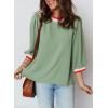 image:imageSHEWIN Womens Casual Crewneck Color Block Chiffon Blouses 34 Sleeve Length Womens Tops ShirtsGreen
