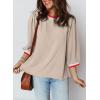 image:imageSHEWIN Womens Casual Crewneck Color Block Chiffon Blouses 34 Sleeve Length Womens Tops ShirtsParchment