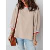 image:imageSHEWIN Womens Casual Crewneck Color Block Chiffon Blouses 34 Sleeve Length Womens Tops ShirtsParchment