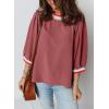 image:imageSHEWIN Womens Casual Crewneck Color Block Chiffon Blouses 34 Sleeve Length Womens Tops ShirtsRed