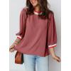 image:imageSHEWIN Womens Casual Crewneck Color Block Chiffon Blouses 34 Sleeve Length Womens Tops ShirtsRed