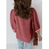 image:imageSHEWIN Womens Casual Crewneck Color Block Chiffon Blouses 34 Sleeve Length Womens Tops ShirtsRed