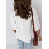image:imageSHEWIN Womens Casual Crewneck Color Block Chiffon Blouses 34 Sleeve Length Womens Tops ShirtsWhite