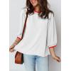 image:imageSHEWIN Womens Casual Crewneck Color Block Chiffon Blouses 34 Sleeve Length Womens Tops ShirtsWhite
