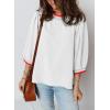 image:imageSHEWIN Womens Casual Crewneck Color Block Chiffon Blouses 34 Sleeve Length Womens Tops ShirtsWhite