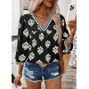image:imageSHEWIN Womens Casual V Neck Floral Print Chiffon Blouses 34 Sleeve Boho Summer Tops ShirtsBlack