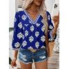 image:imageSHEWIN Womens Casual V Neck Floral Print Chiffon Blouses 34 Sleeve Boho Summer Tops ShirtsBlue