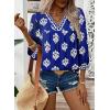 image:imageSHEWIN Womens Casual V Neck Floral Print Chiffon Blouses 34 Sleeve Boho Summer Tops ShirtsBlue
