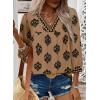 image:imageSHEWIN Womens Casual V Neck Floral Print Chiffon Blouses 34 Sleeve Boho Summer Tops ShirtsBrown