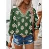 image:imageSHEWIN Womens Casual V Neck Floral Print Chiffon Blouses 34 Sleeve Boho Summer Tops ShirtsDark Green