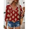 image:imageSHEWIN Womens Casual V Neck Floral Print Chiffon Blouses 34 Sleeve Boho Summer Tops ShirtsDark Red