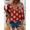 image:imageSHEWIN Womens Casual V Neck Floral Print Chiffon Blouses 34 Sleeve Boho Summer Tops ShirtsDark Red