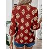 image:imageSHEWIN Womens Casual V Neck Floral Print Chiffon Blouses 34 Sleeve Boho Summer Tops ShirtsDark Red